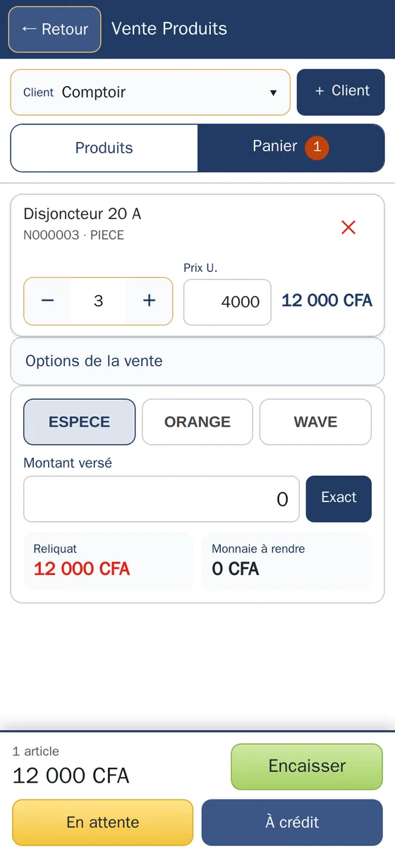 Le panier d'une boutique en ligne Gaïndé sur téléphone